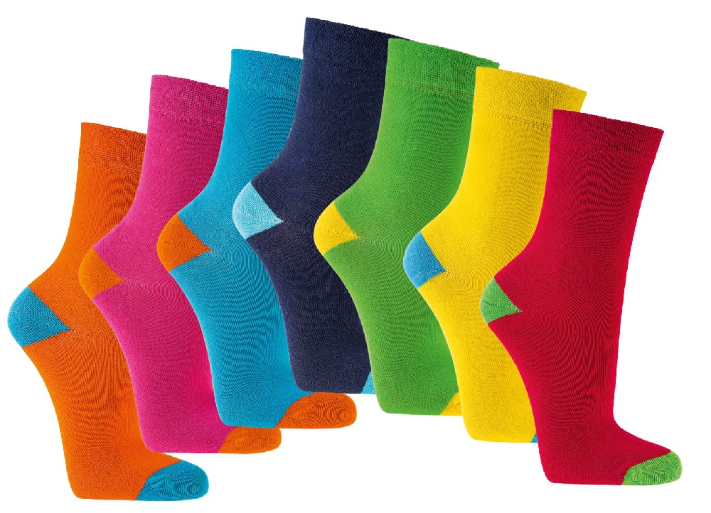 6 Paar TippTexx 24 Kinder Socken, handgekettelt, für Mädchen/Jungen, weiche  Baumwolle, GUTE LAUNE FARBEN