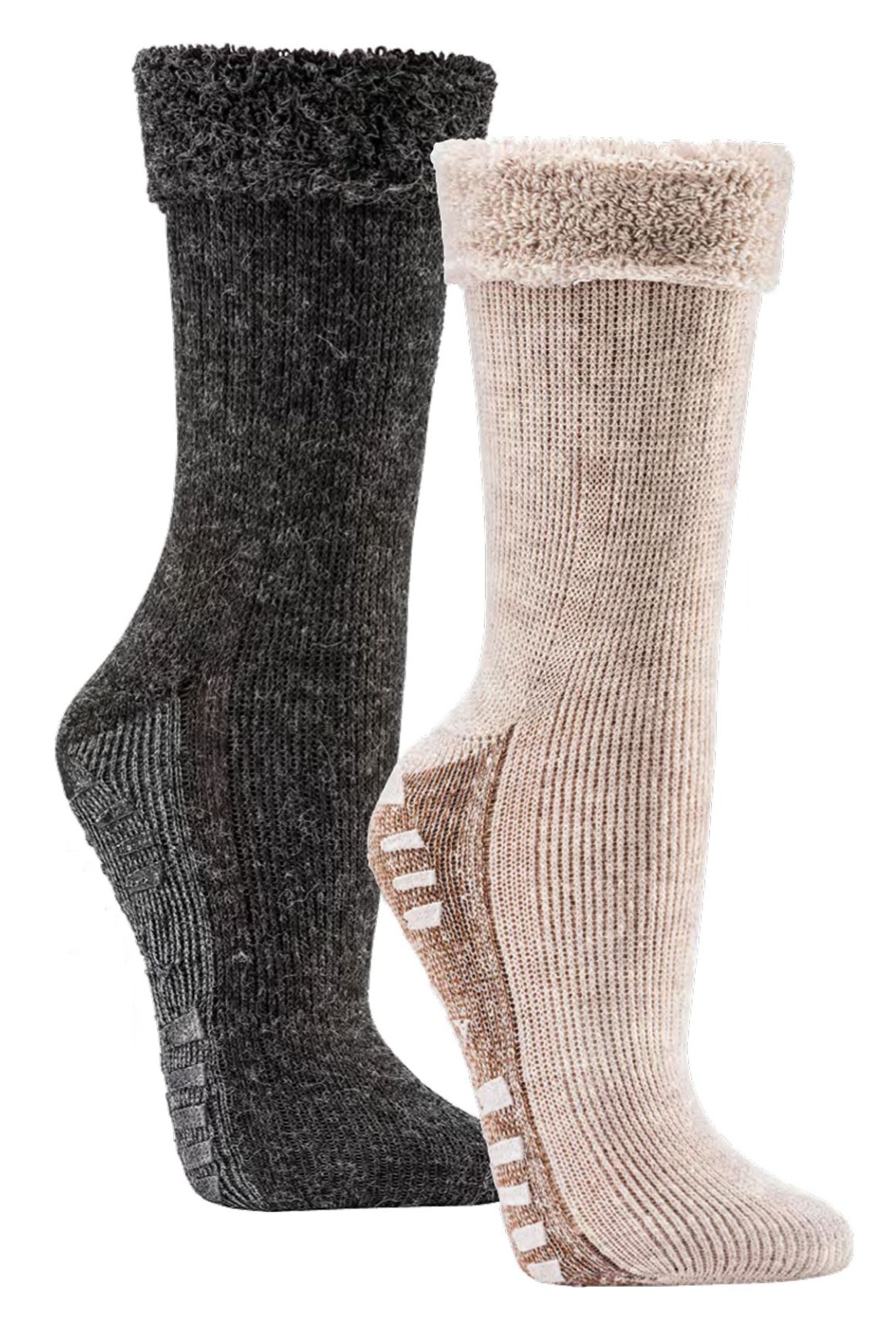 ABS Homesocks mit Alpakawolle in Beige und Anthrazit
