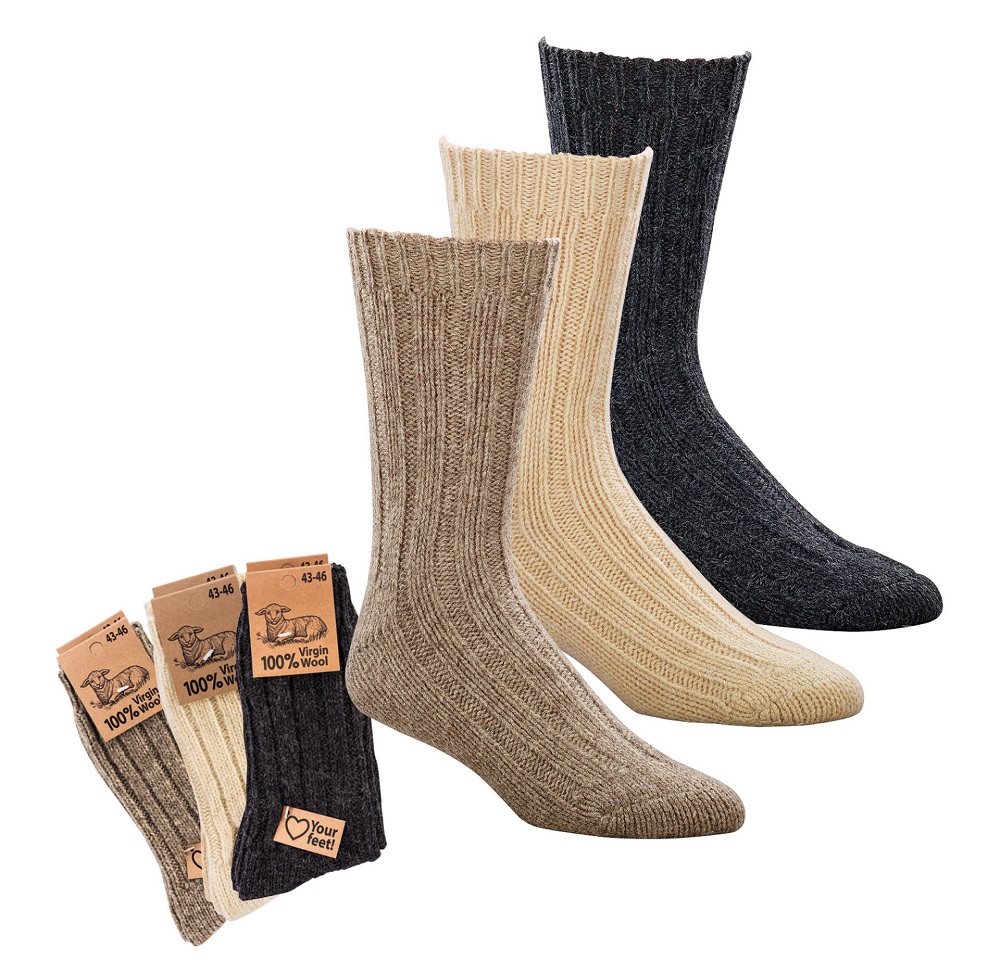 Virgin-Wool-Socken in Anthrazit, Braun und Natur