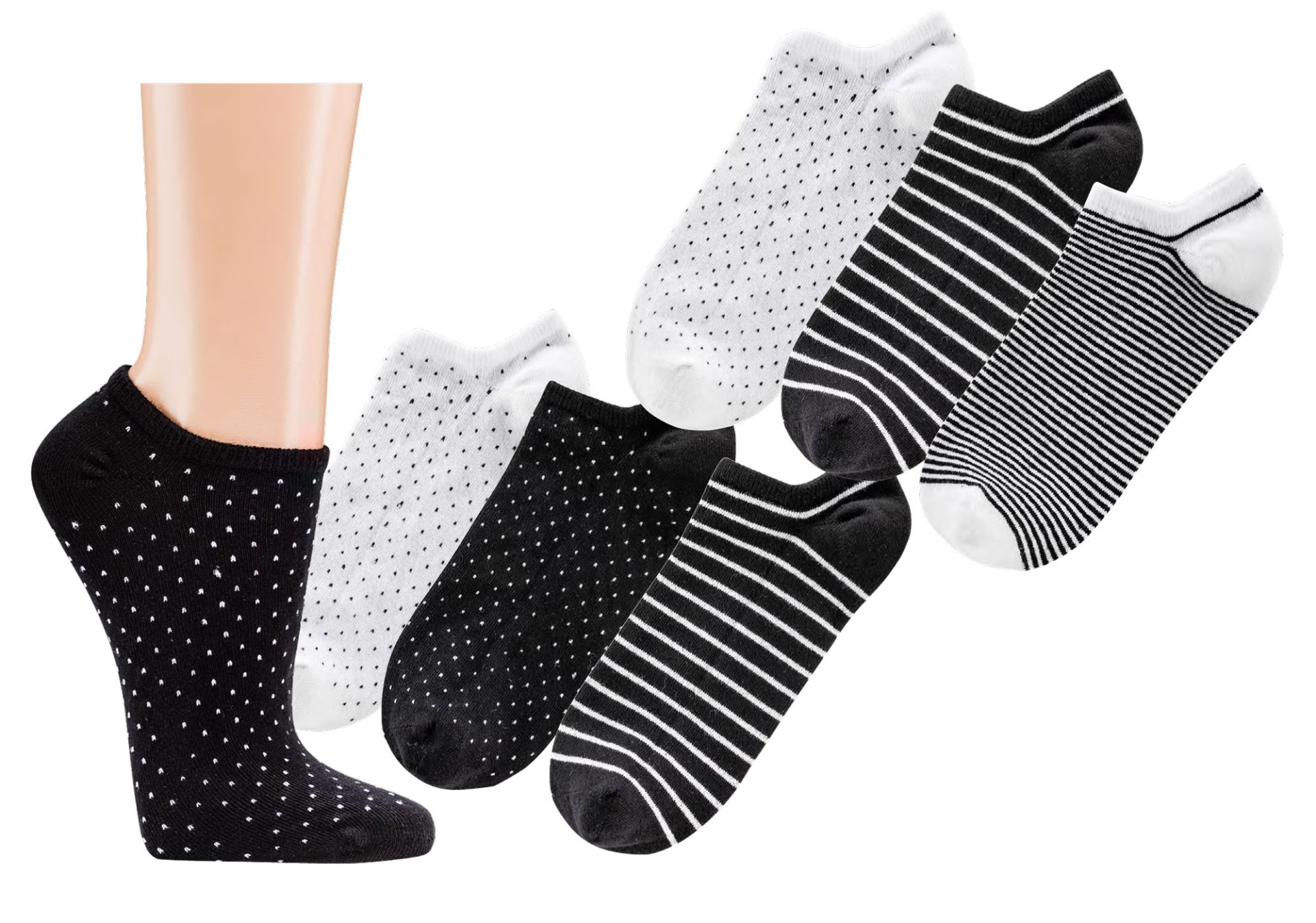 6 Paar Damen-Sneakersocken Black & White