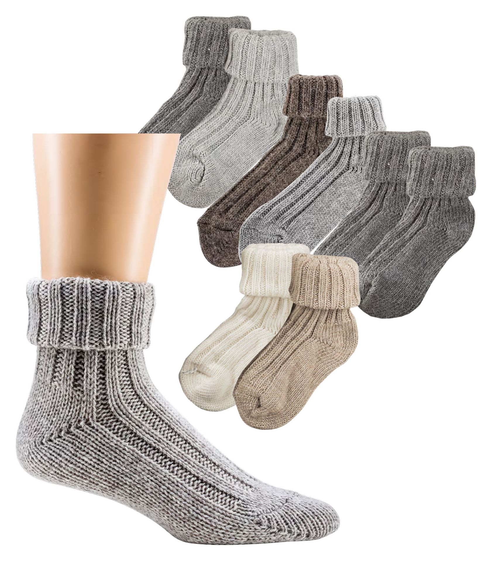 2 Paar Alpaka-Wollsocken mit Umschlag