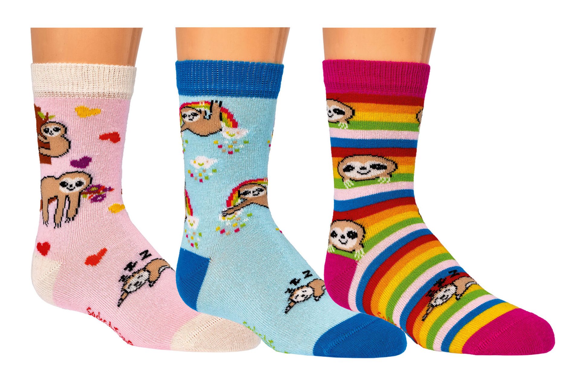 6 Paar Kindersocken mit Faultier-Motiven