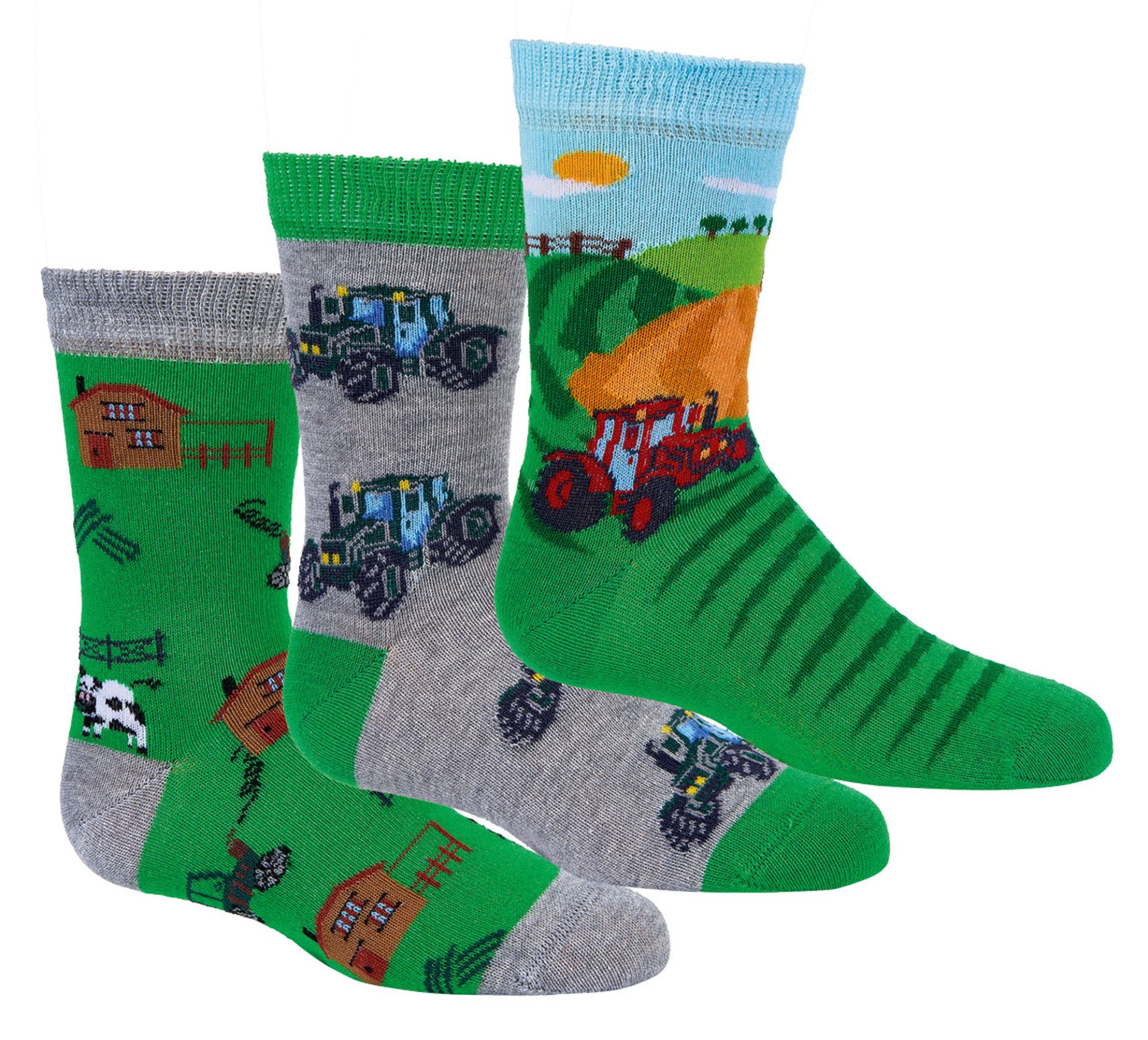 6 Paar Kindersocken mit Trecker-Motiven