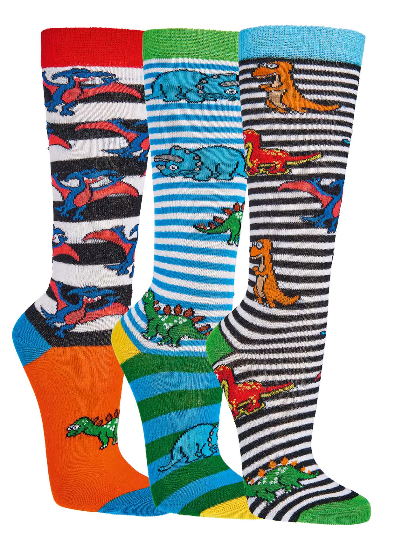 6 Paar Kinder-Kniestrümpfe mit Dino-Motiven