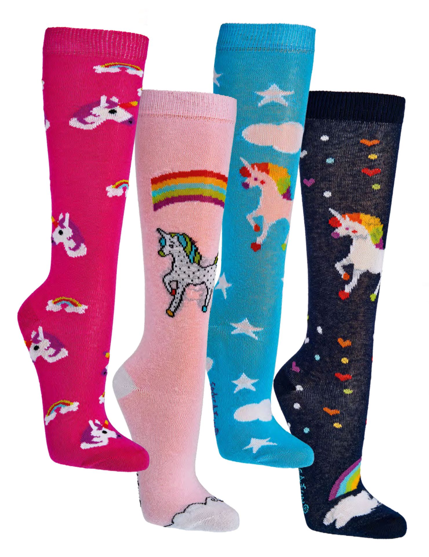 6 Paar Kinder-Kniestrümpfe mit Einhornmotiv