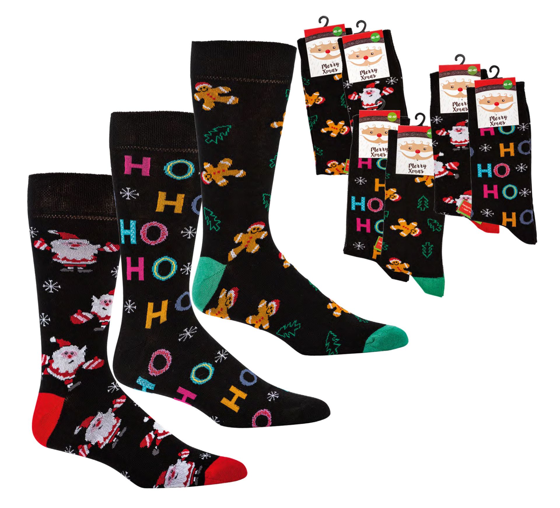 4 Paar Weihnachtssocken mit verschiedenen Motiven