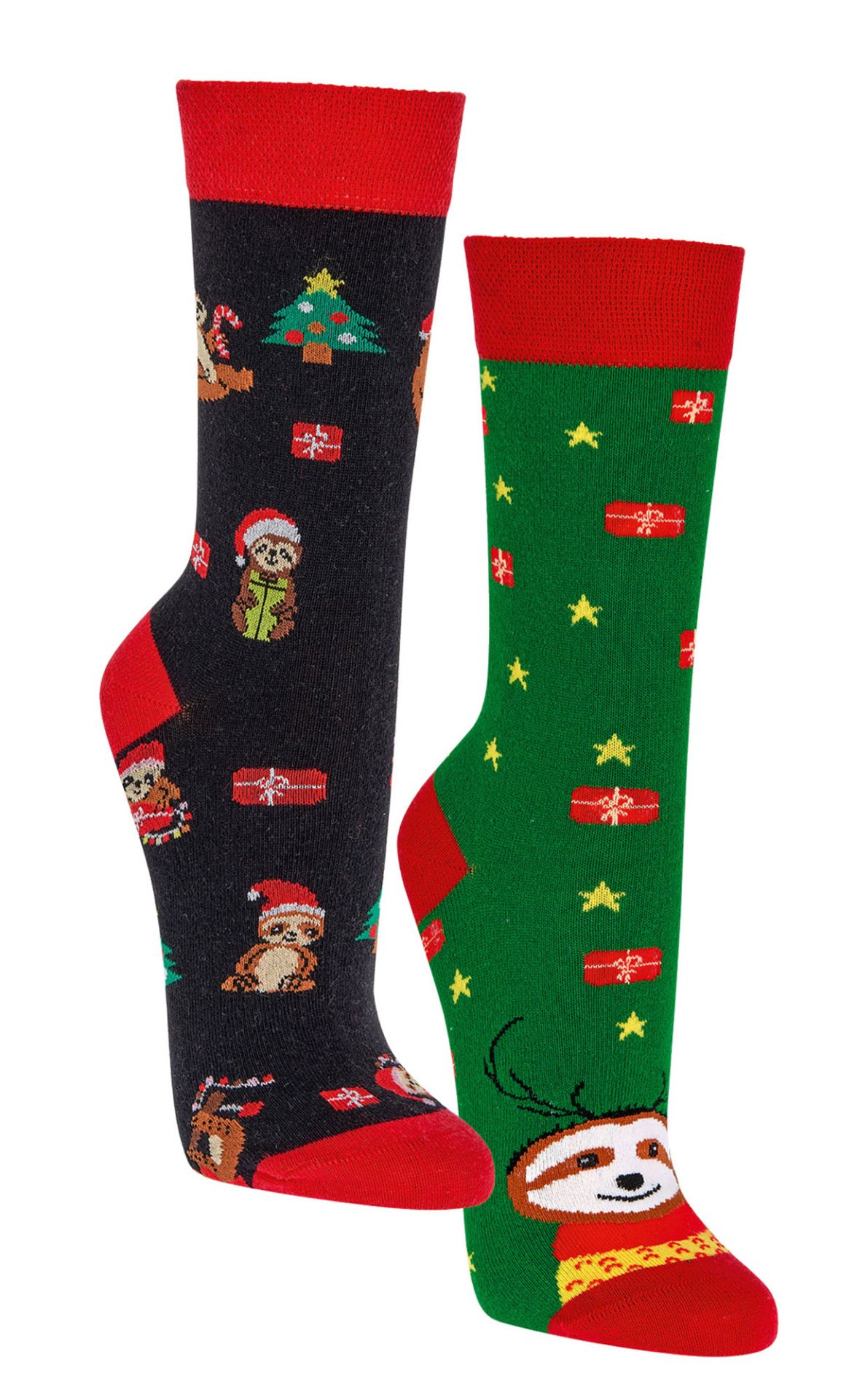 2 Paar Weihnachts-Faultier Socken