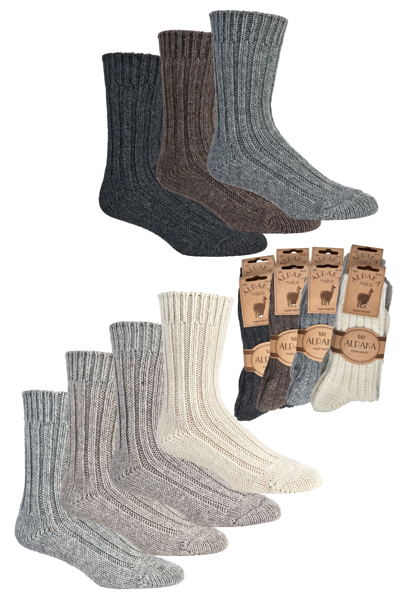 2 Paar Alpaka-Wollsocken Grau und Hellgrau