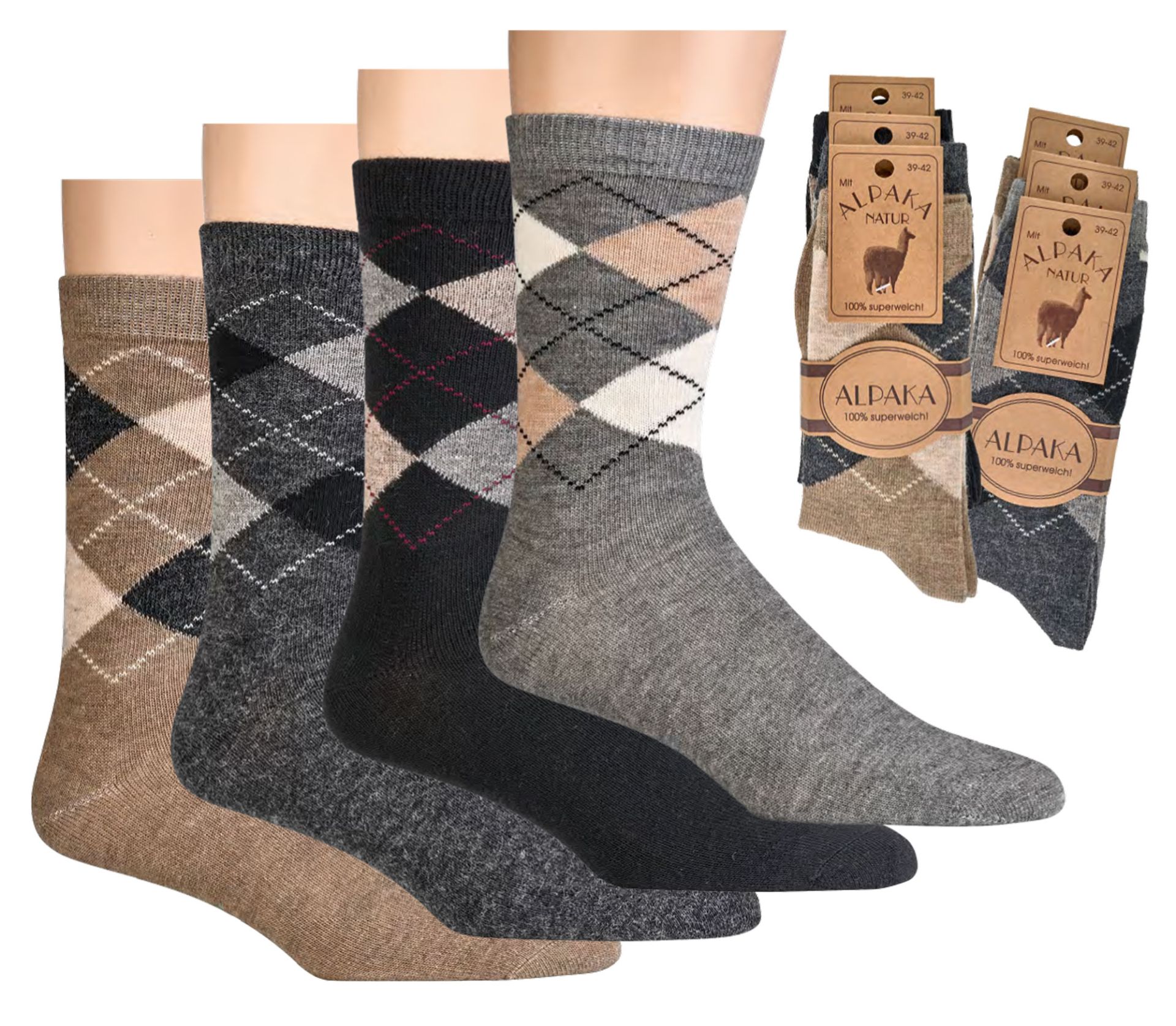 6 Paar Alpaka Socken im Karo Design