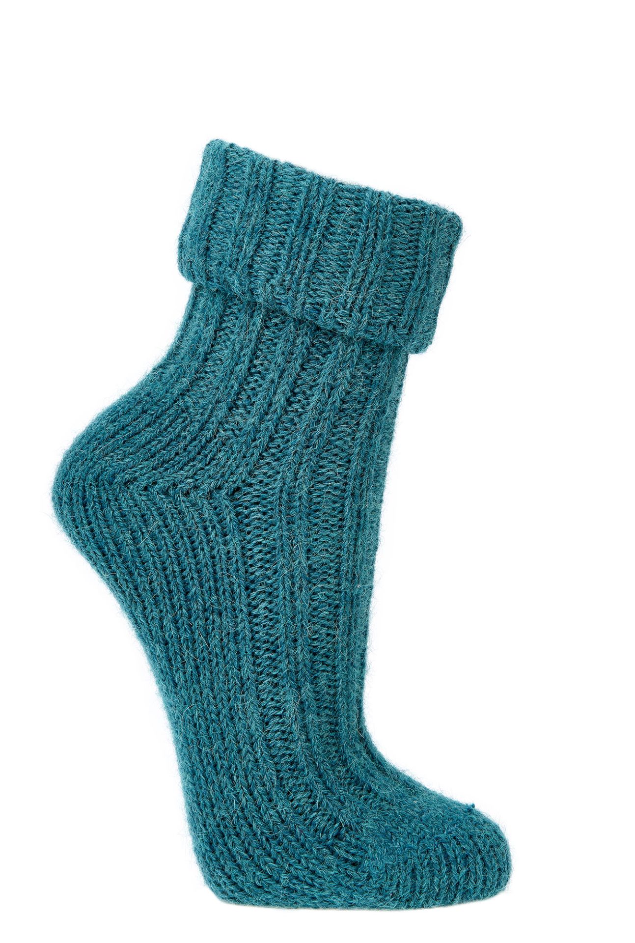 Alpaka-Wollsocken in Petrol