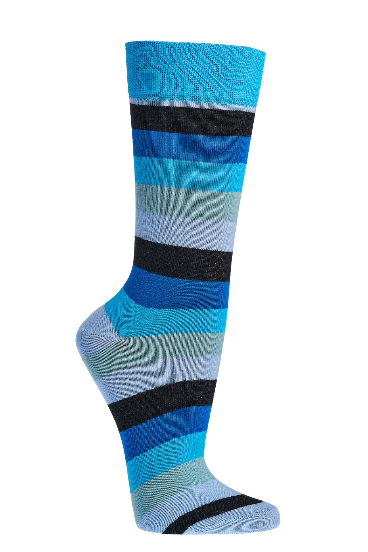 Geringelte Bio-Trendsocken am Bein