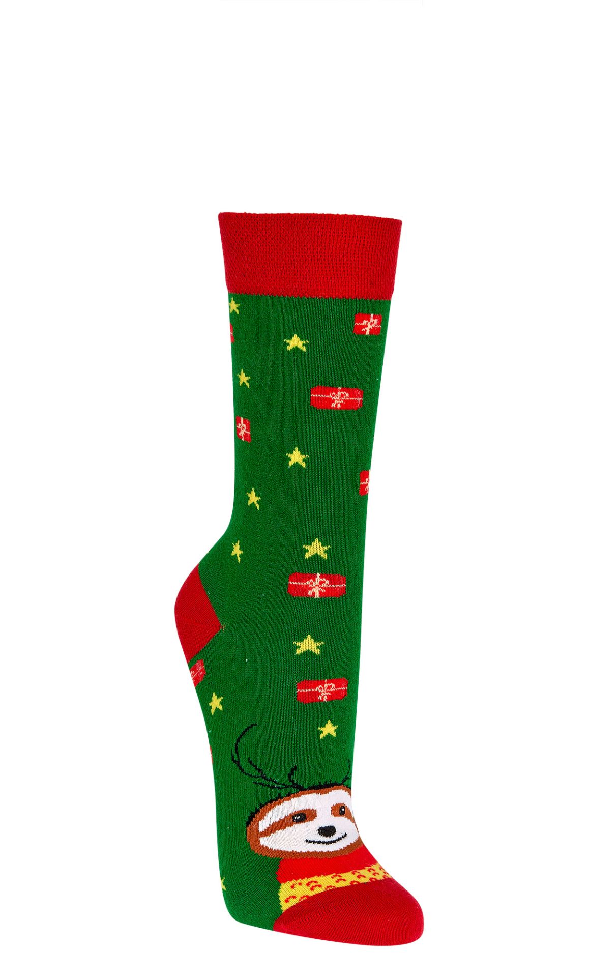 Weihnachts-Faultier Socken getragen