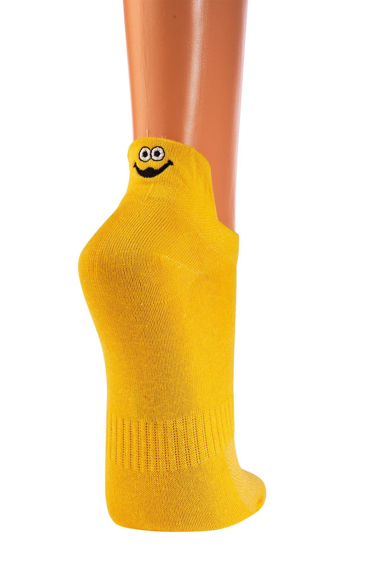 Gelbe Sneakersocken mit Smiley-Stickmotiv