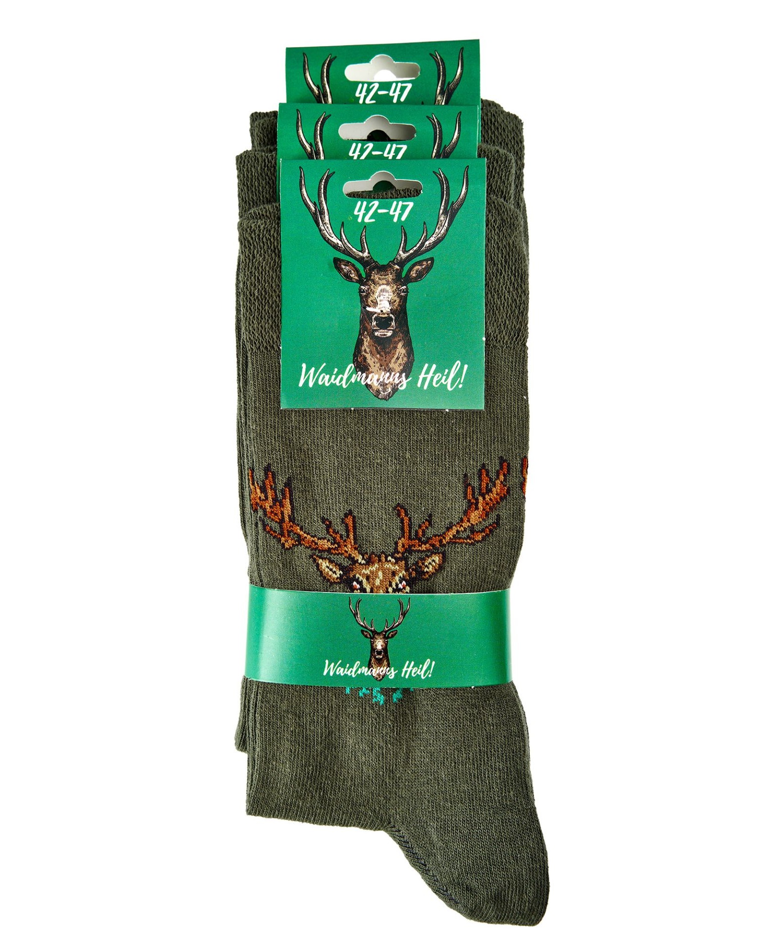 Jägersocken in klassischem Grün mit Hirschmotiv