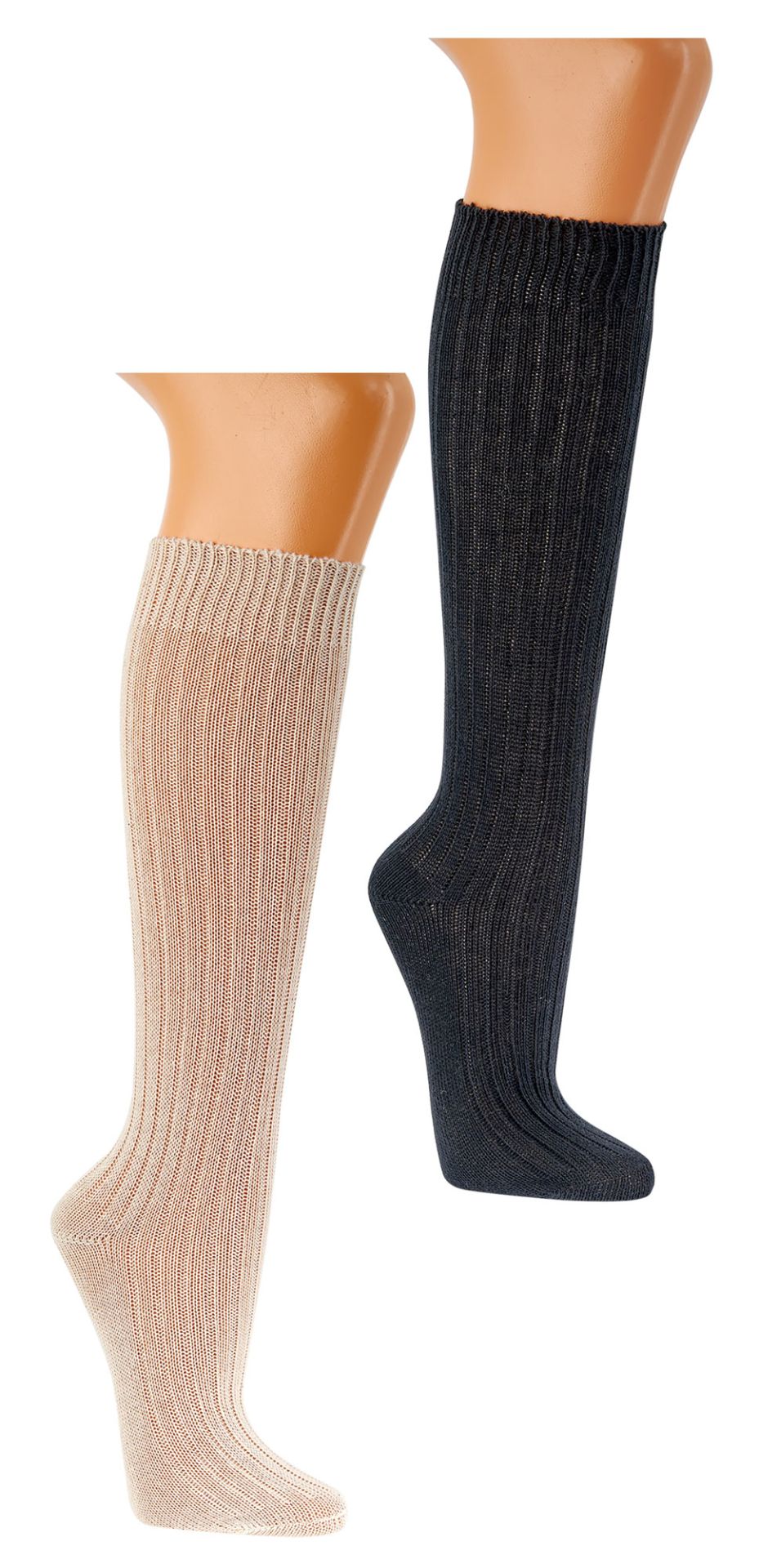 Bio-Baumwoll-Kniestrümpfe in Schwarz und Beige