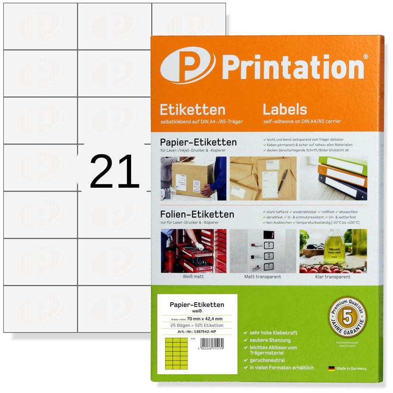 Printation 70 x 42,4 mm Etiketten Internetmarke  525 Aufkleber 70x42,4