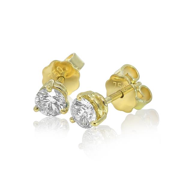 Brilliant diamond stud earrings 750 yellow gold 18 carat gold 0.70 ct F/IF solitaire