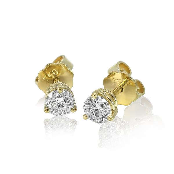 Brilliant diamond stud earrings 750 yellow gold 18 carat gold 0.70 ct F/IF solitaire