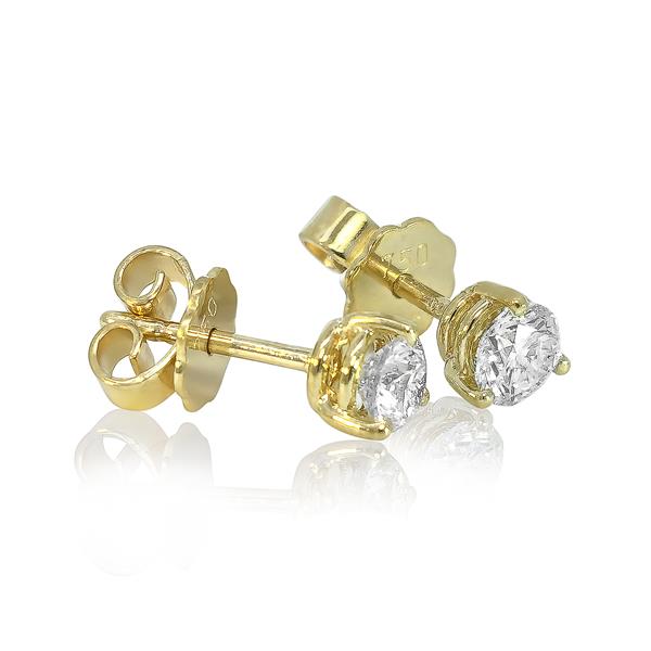 Brilliant diamond stud earrings 750 yellow gold 18 carat gold 0.70 ct F/IF solitaire