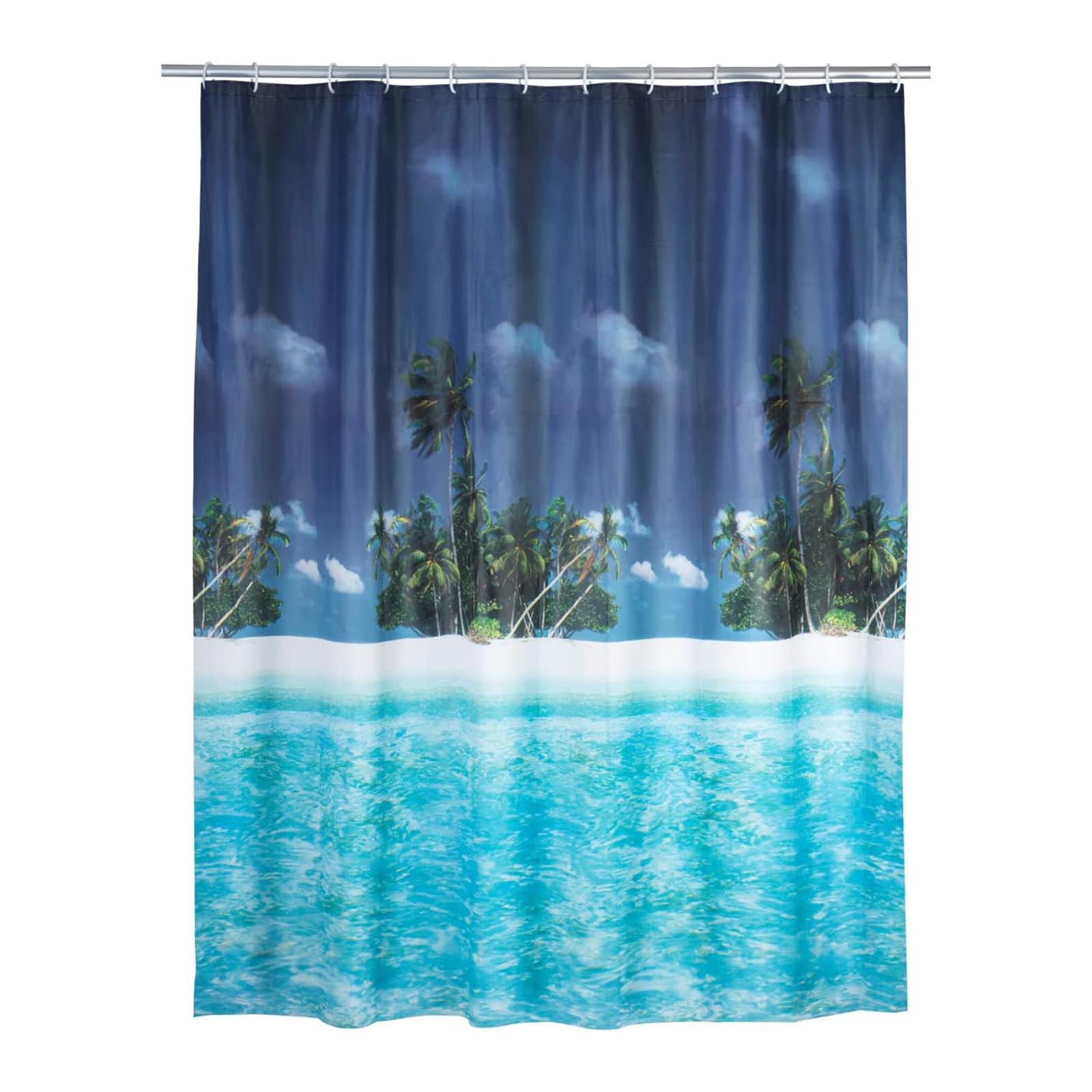 Duschvorhang Palmenstrand 180 x 200 cm mit 12 Duschvorhangringen | Duschvorhang_