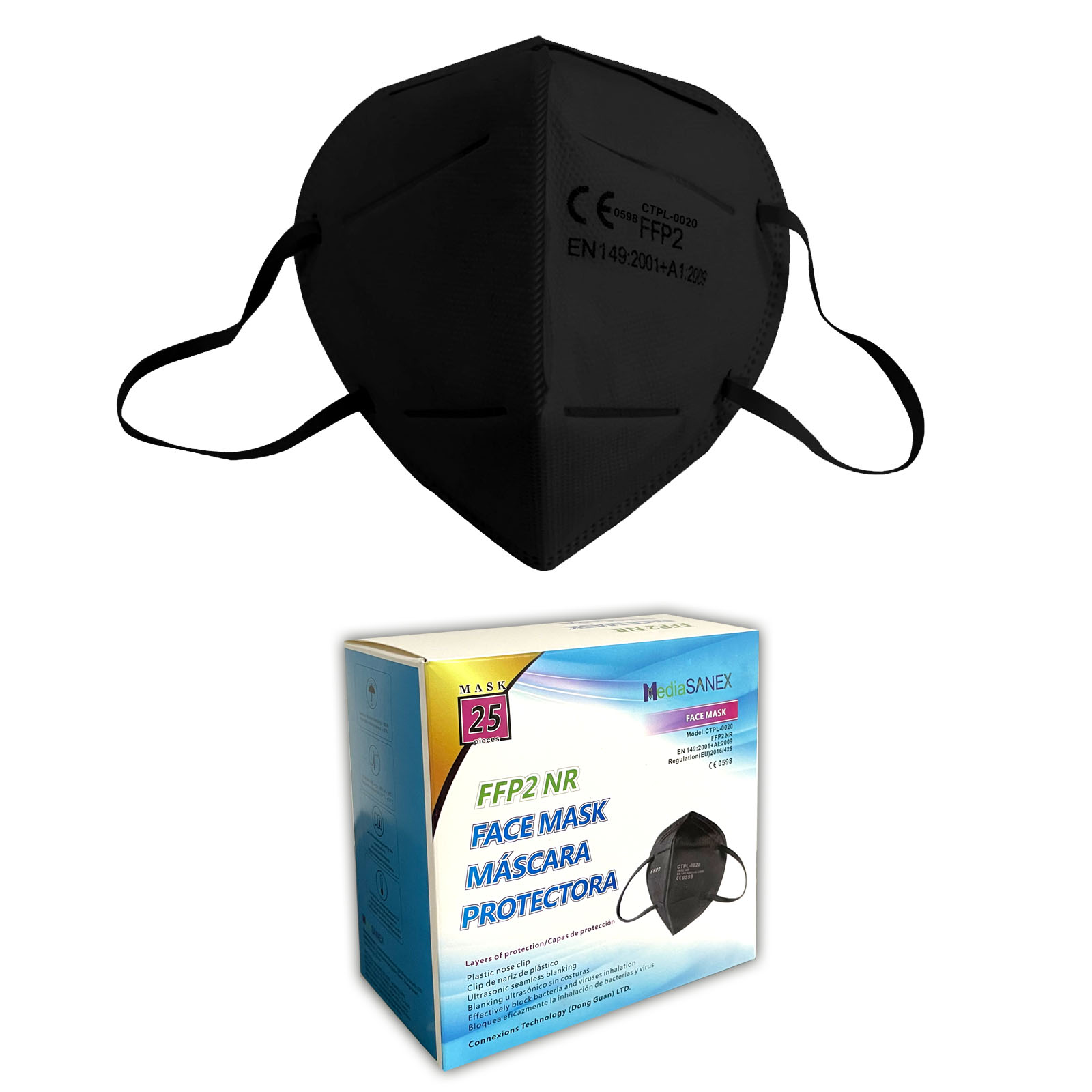 200x FFP2 Atemschutzmasken schwarz Mundschutz Schutzmaske Maske nach EN149 zertifiziert | 8er_FFP2_schwarz_Box