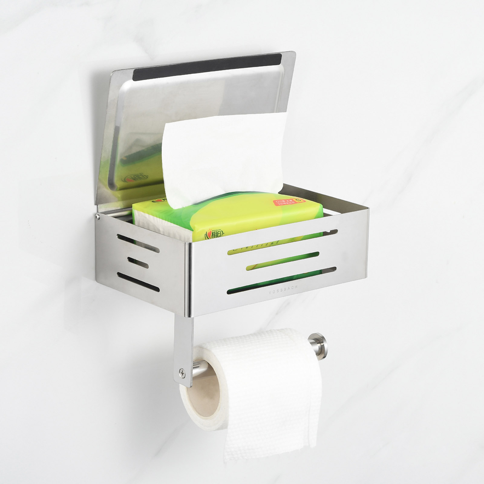 Toilettenpapierhalter mit Feuchttücherbox Edelstahl Chrom | Feuchtpapierhalter_chrom