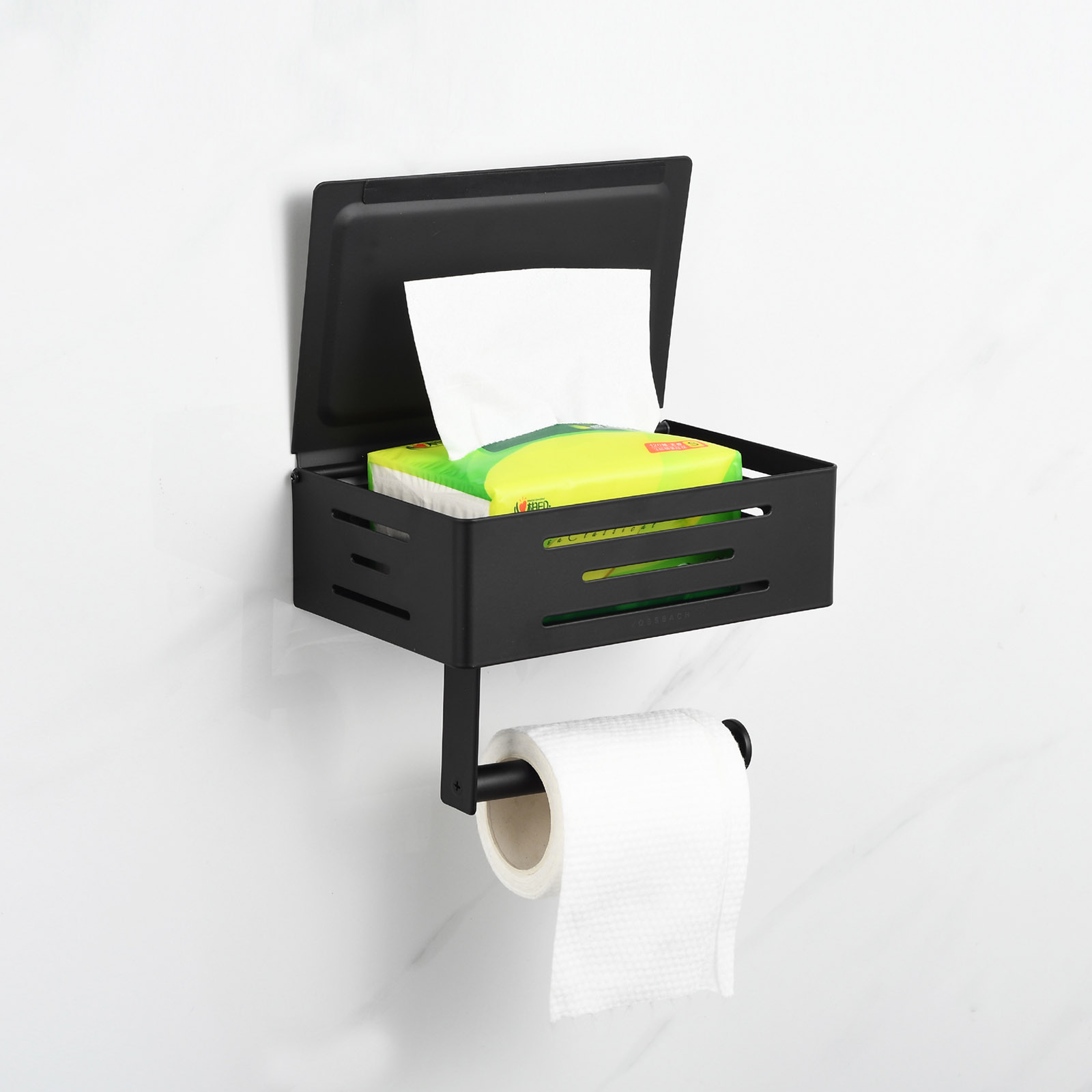 Toilettenpapierhalter mit Feuchttücherbox Edelstahl Schwarz | Feuchtpapierhalter_schwarz