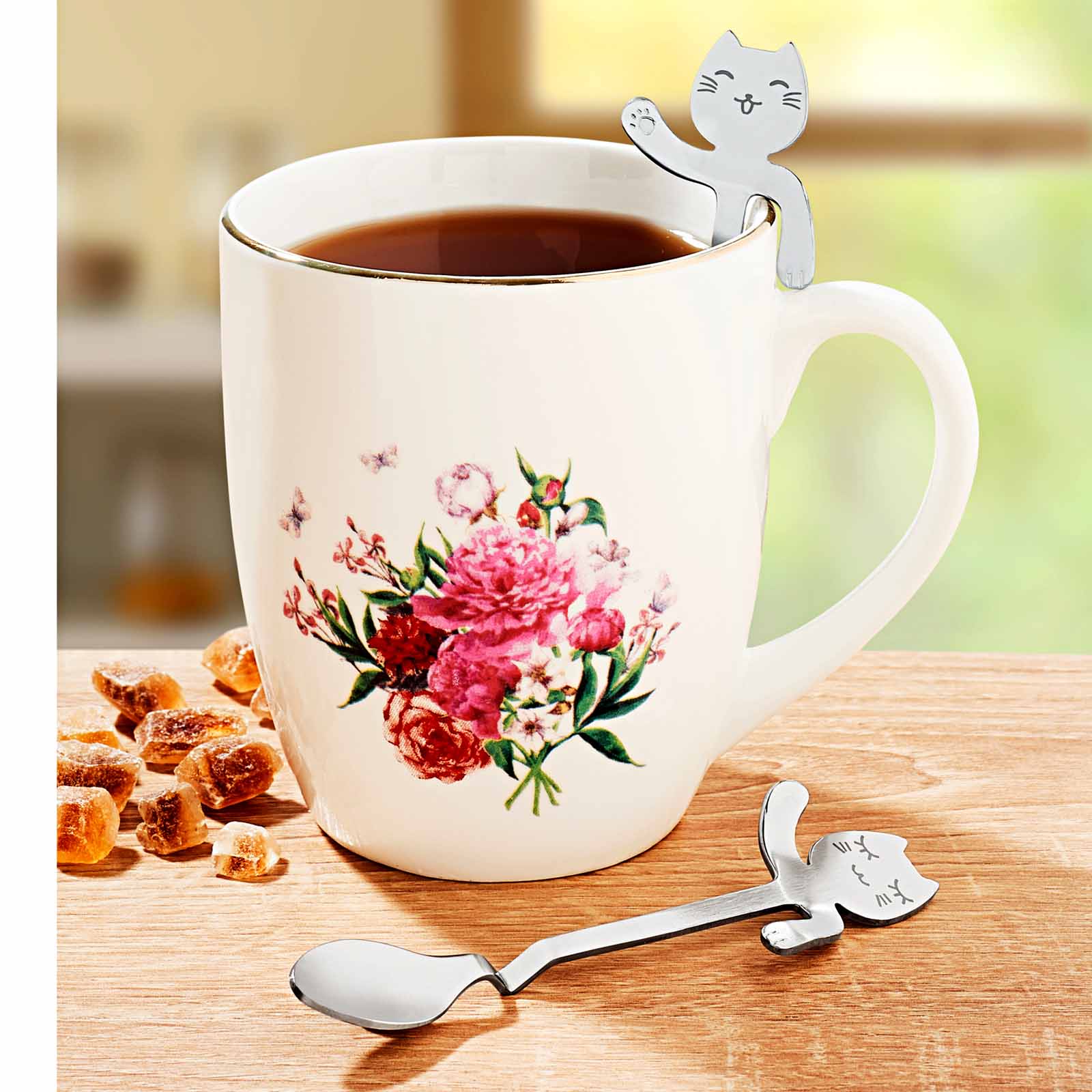 4x Kaffee Löffel Kätzchen Design Teelöffel Katze Kaffeelöffel Edelstahl Poliert