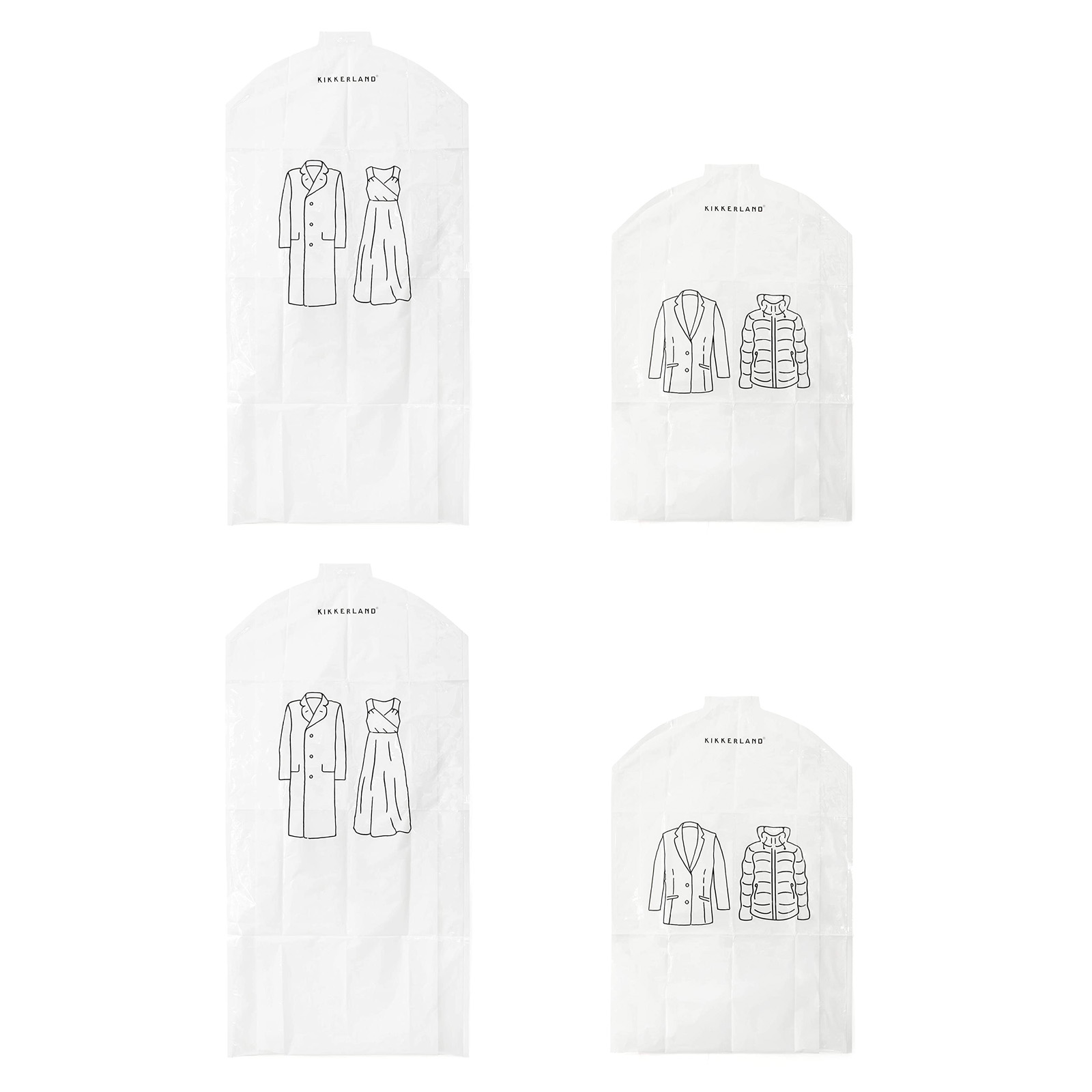 4er Set Kleidersack Kunststoff 2 Größen Mit Bügelöffnung Kleiderhülle Kleiderschutzhüllen  | Kikkerland