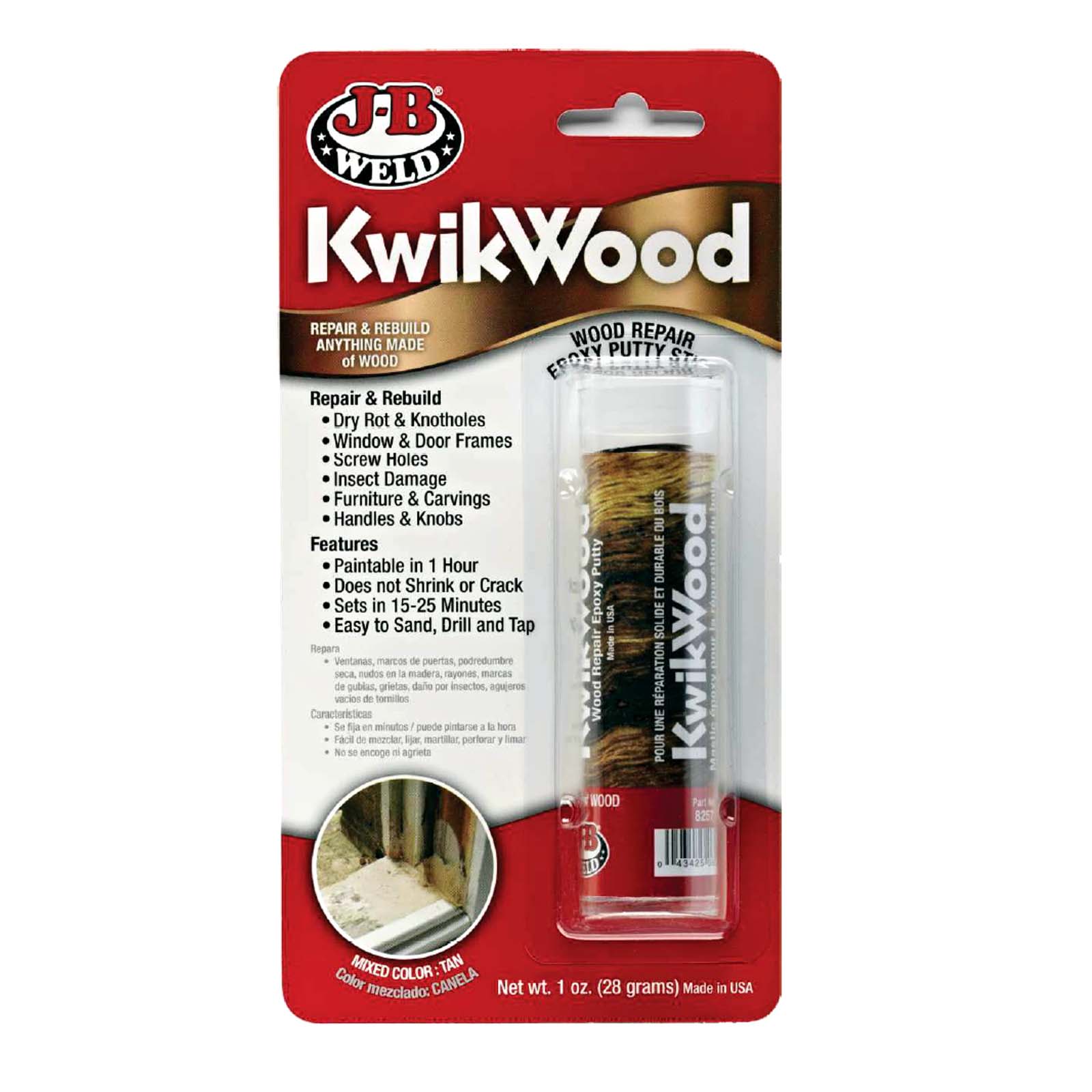 J-B Weld KwikWood Holz Kleber | Reparatur Kleber in Holzfarbe | Kwickwood