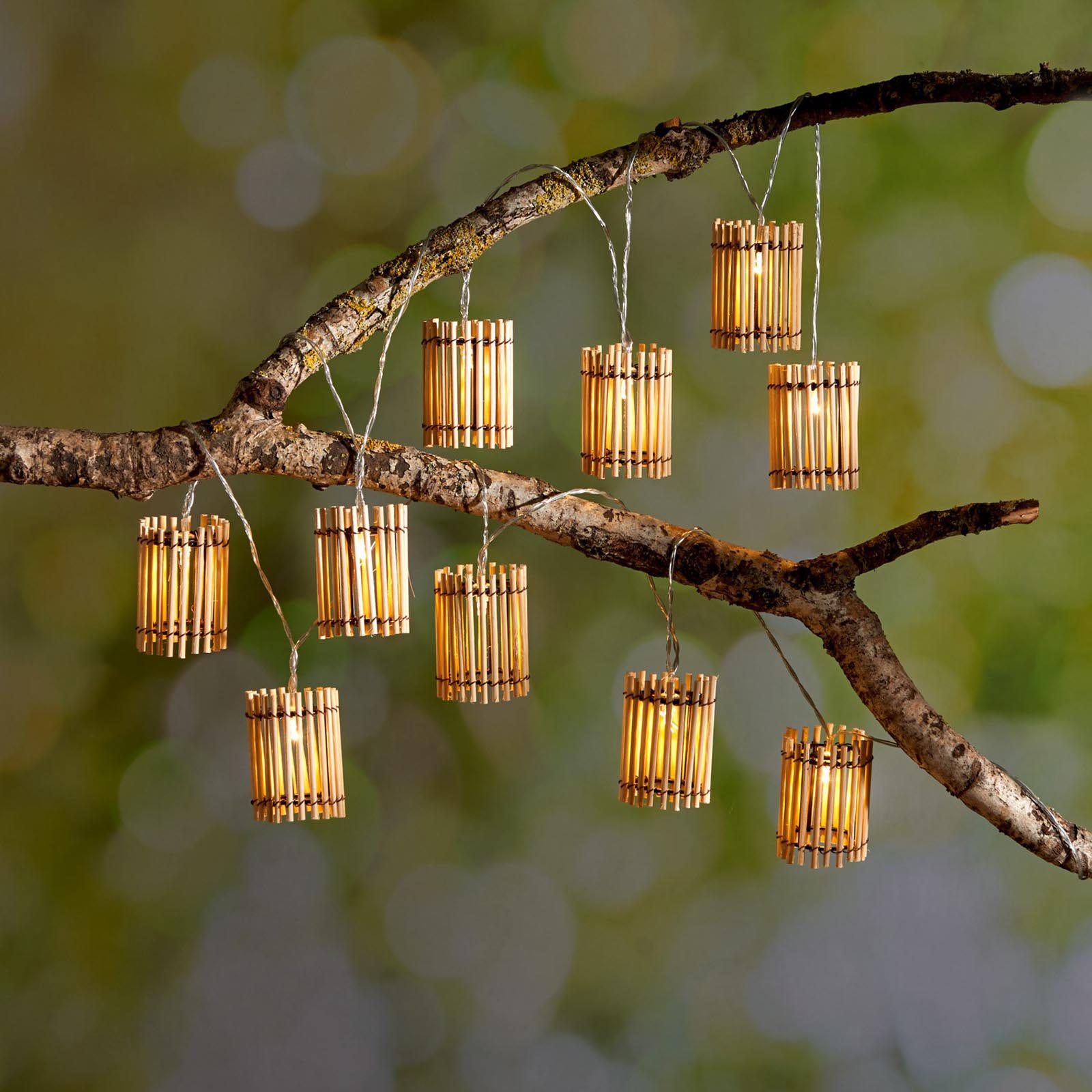 LED Batterie Lichterkette Bambus mit 10 Laternen Deko Beleuchtung | Lichterkette_bambus