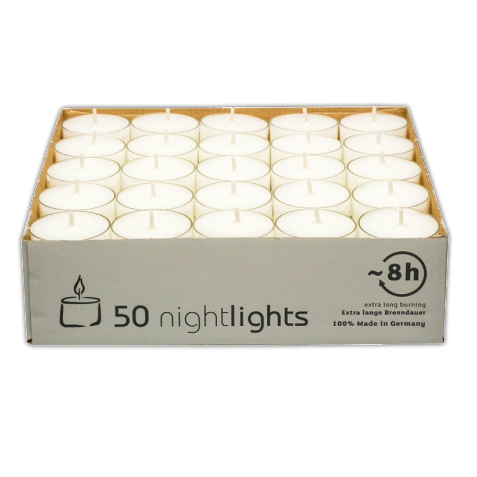 50 Stück Teelichter weiß 8 Stunden Brenndauer | Kerze Windlicht | Nightlights_Kerze