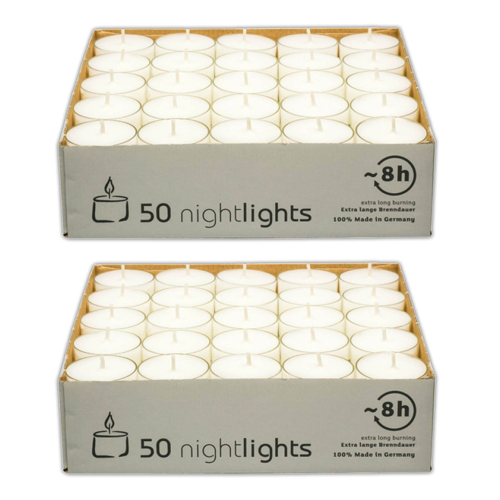 100 Stück Teelichter weiß 8 Stunden Brenndauer | Kerze Windlicht | 2er_Nightlights_Kerze