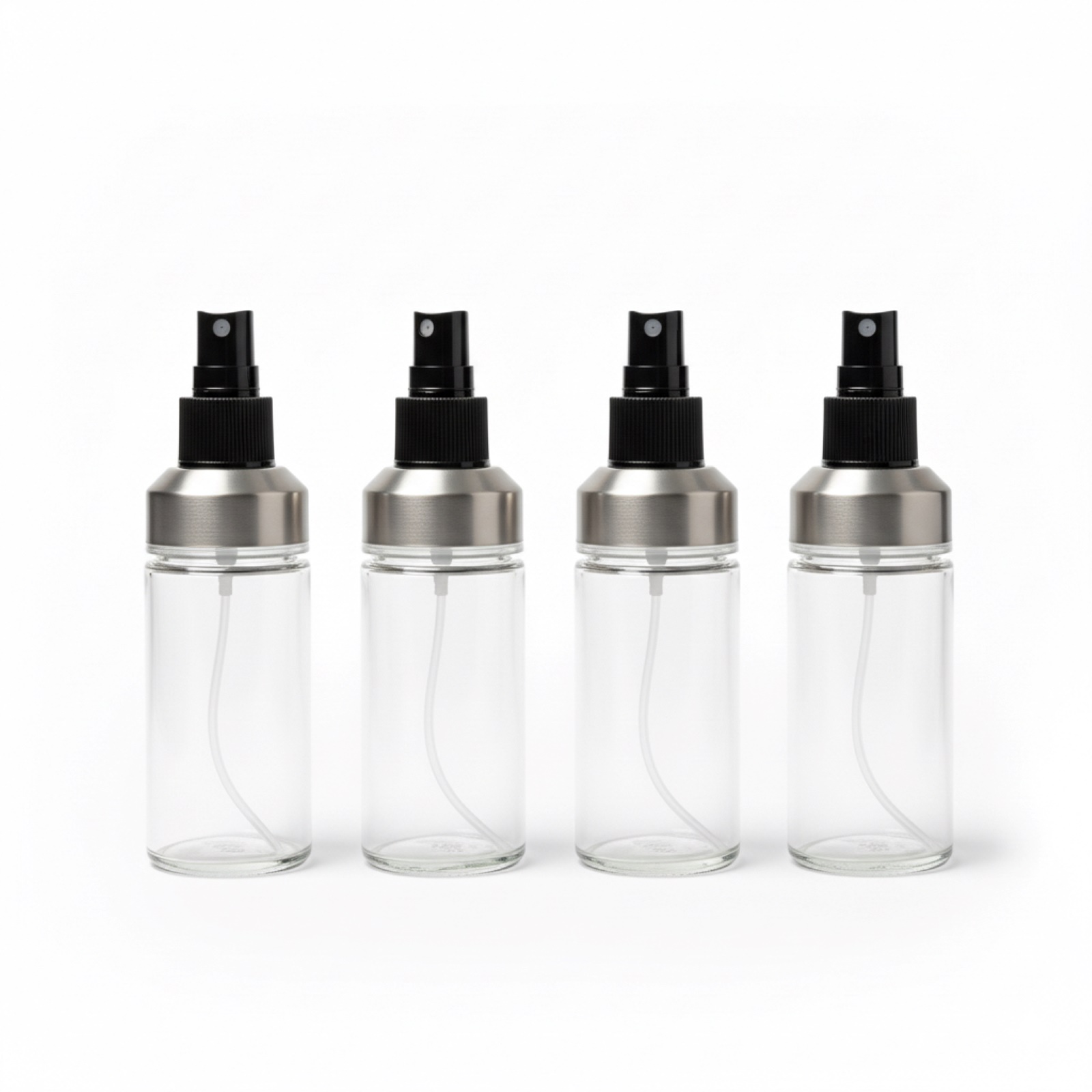 4er Set Glas-Sprühflaschen 150 ml – Öl & Essig Zerstäuber Spray mit Edelstahldeckel