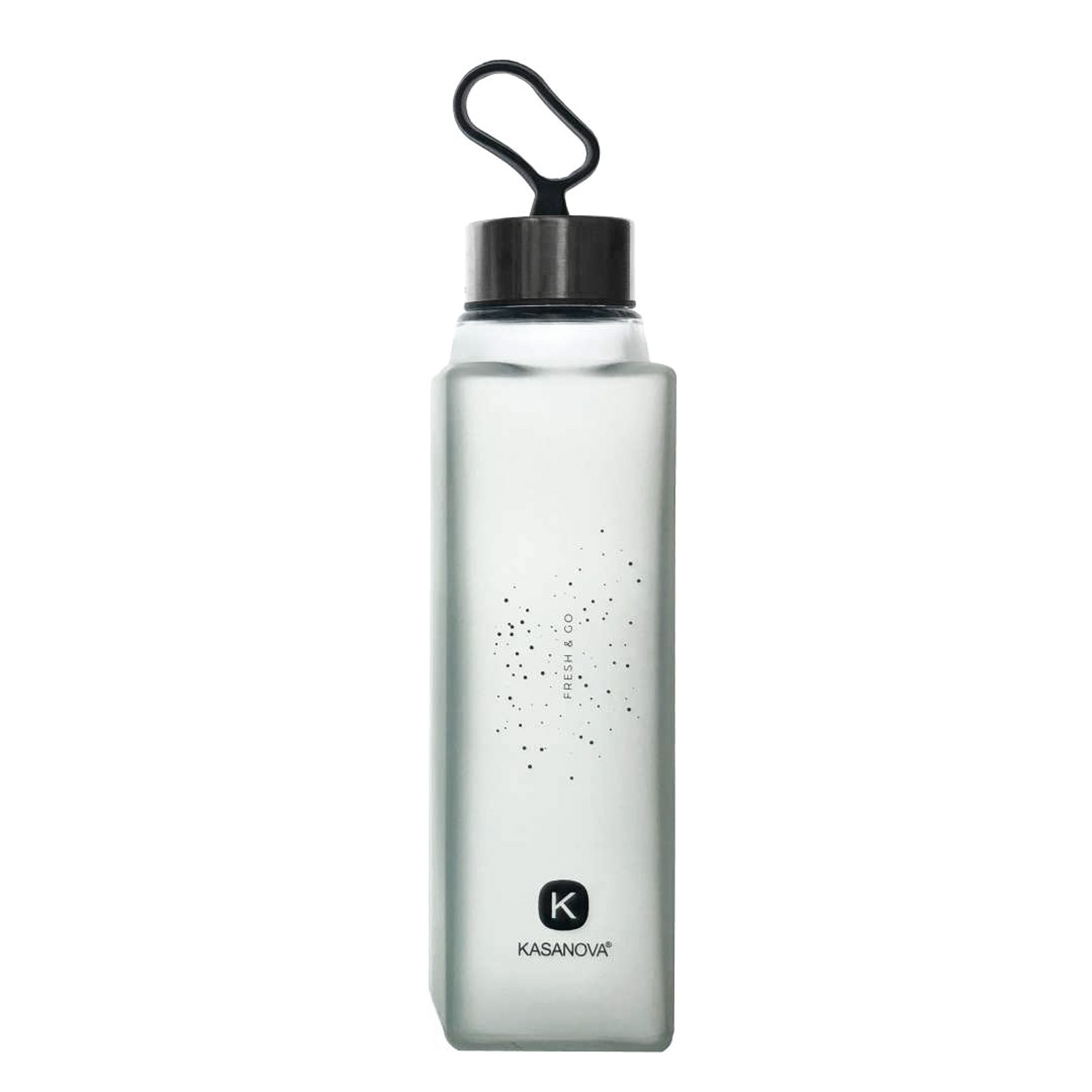 Kasanova PURE Glas Trinkflasche 420ml Grau Silikonschlaufe | Pure_Flasche