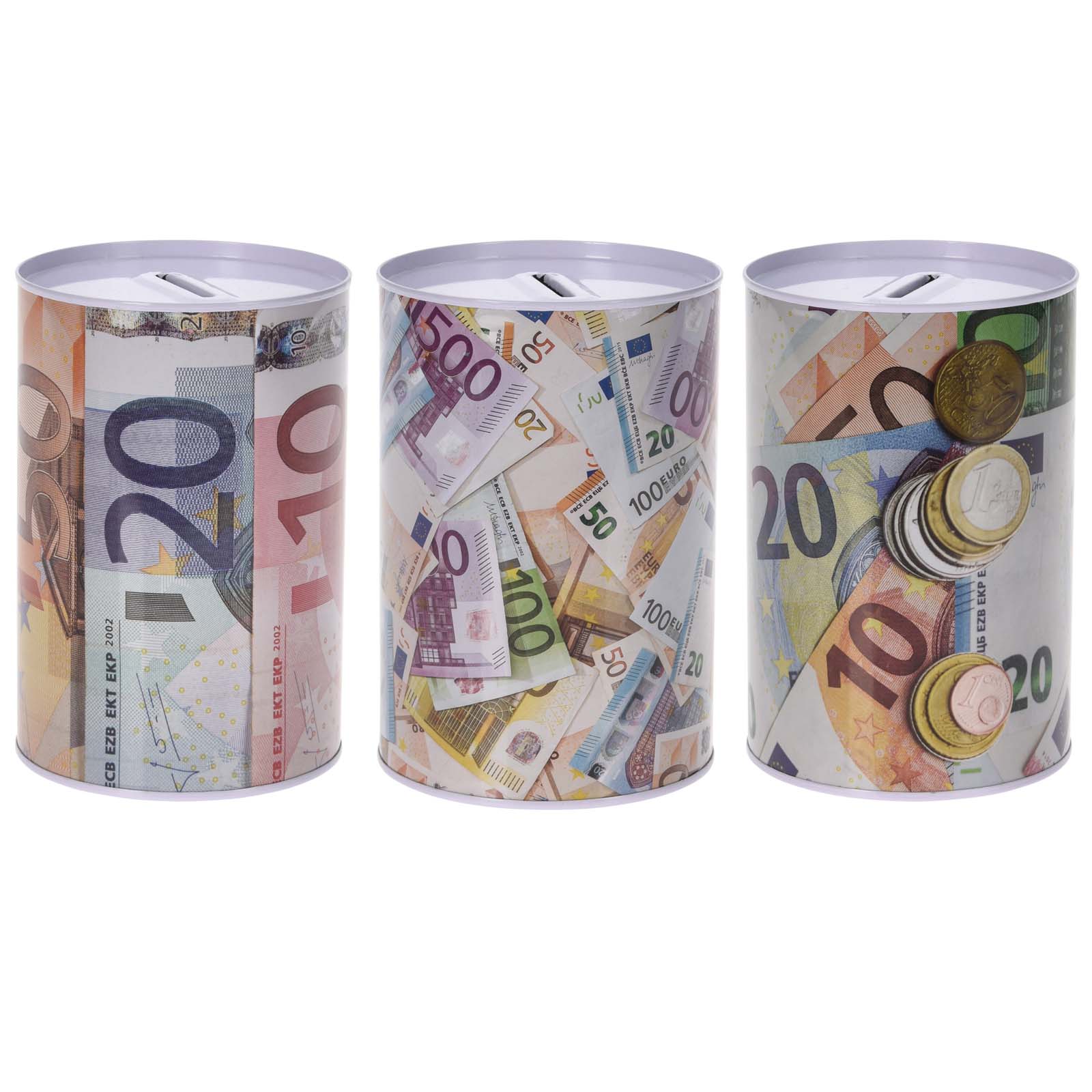 3er Set Spardose im Euro-Design Ø 9,5cm Metall Blech Dose Sparbüchse