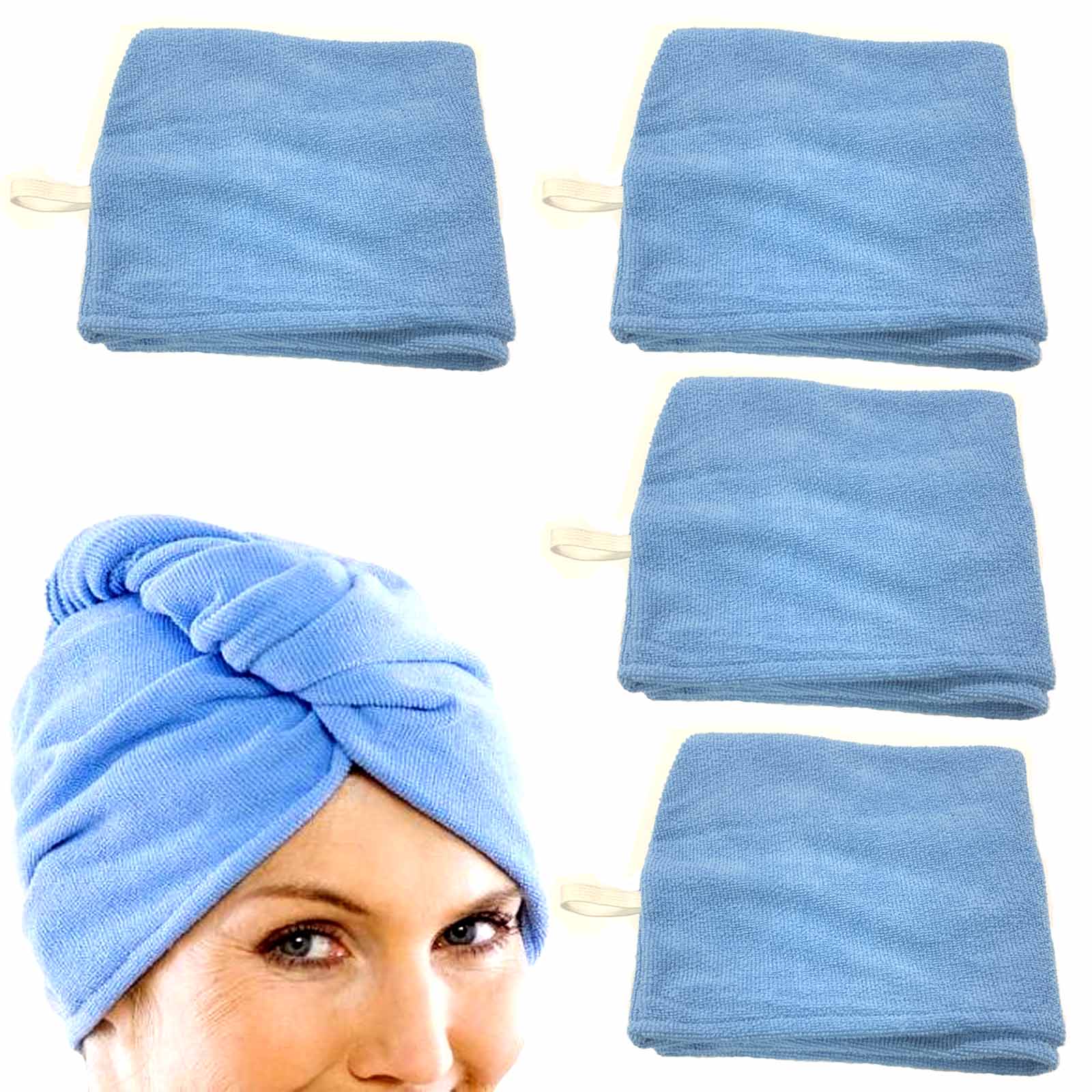 4x Kopfhandtuch Haarturban Blau | Haartrockentuch Handtuch | 4er_Trockenturban