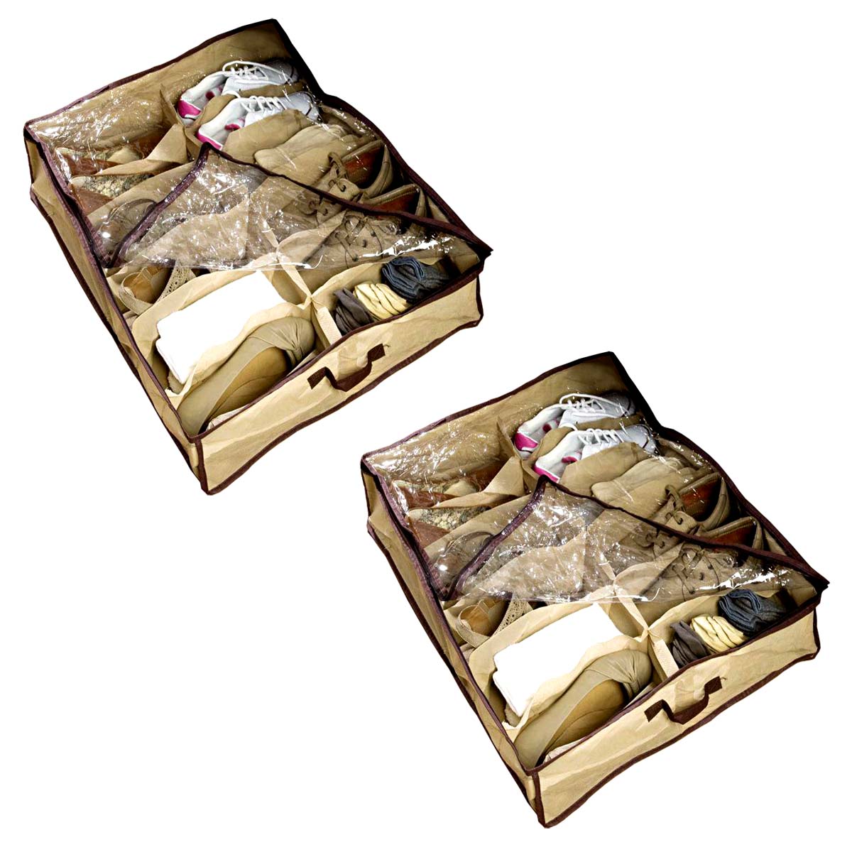 2x Unterbettbox Schuhe 12 Fächer | Schuhaufbewahrung Bett