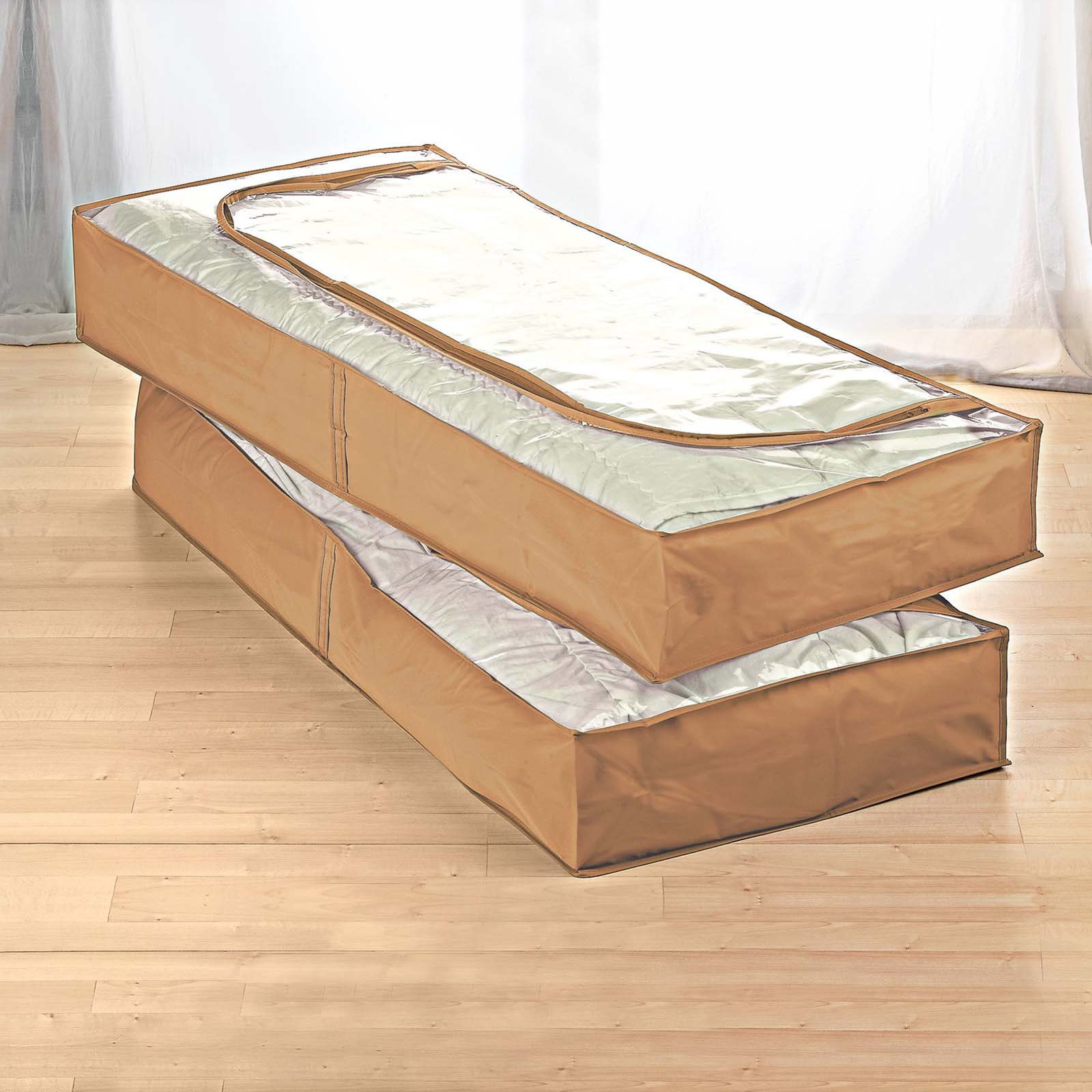 4 Stück Unterbettbox 103x45x15cm Unterbettkommode Beige Unterbett