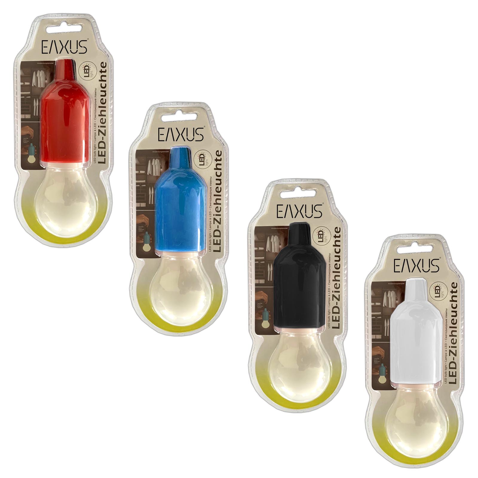 4er Set LED-Ziehleuchte Mehrfarbig | Kabellose Allzweckleuchte | 4er_Ziehleuchte