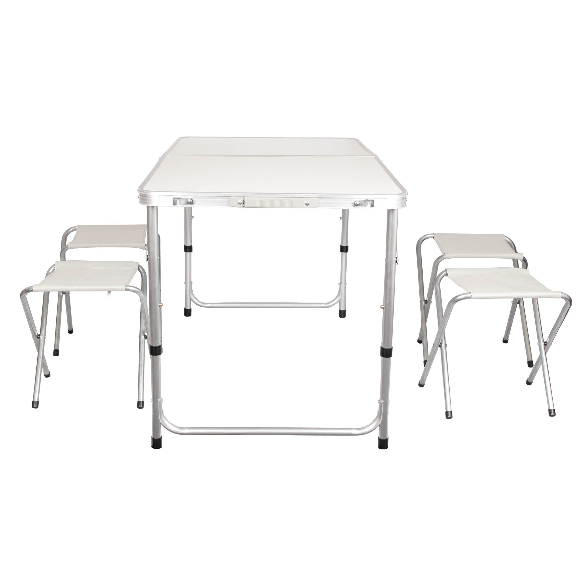 Campingtisch Klapptisch Gartentisch mit 4 Hocker Aluminium Weiß Creme