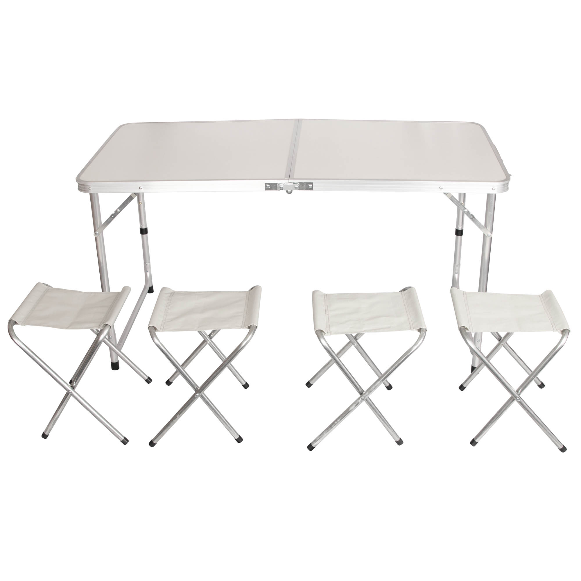 Set Alu Campingtisch faltbar 120 cm mit 4 Hocker Klapptisch Gartentisch