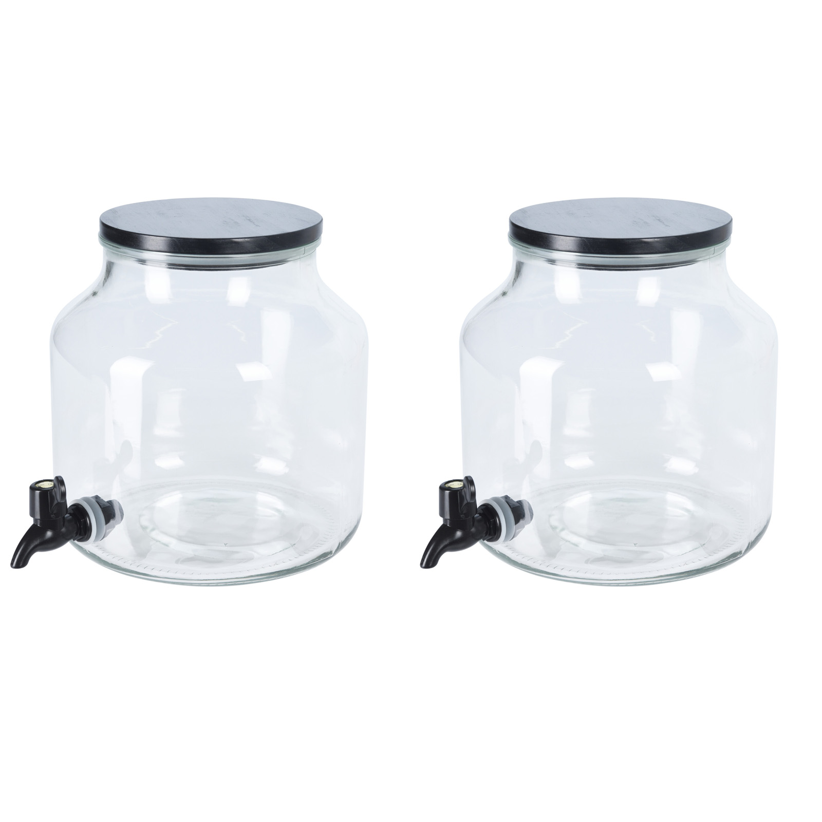 2er Set Getränkespender Glas 5,2 L mit Zapfhahn und Holz Deckel Wasserspender