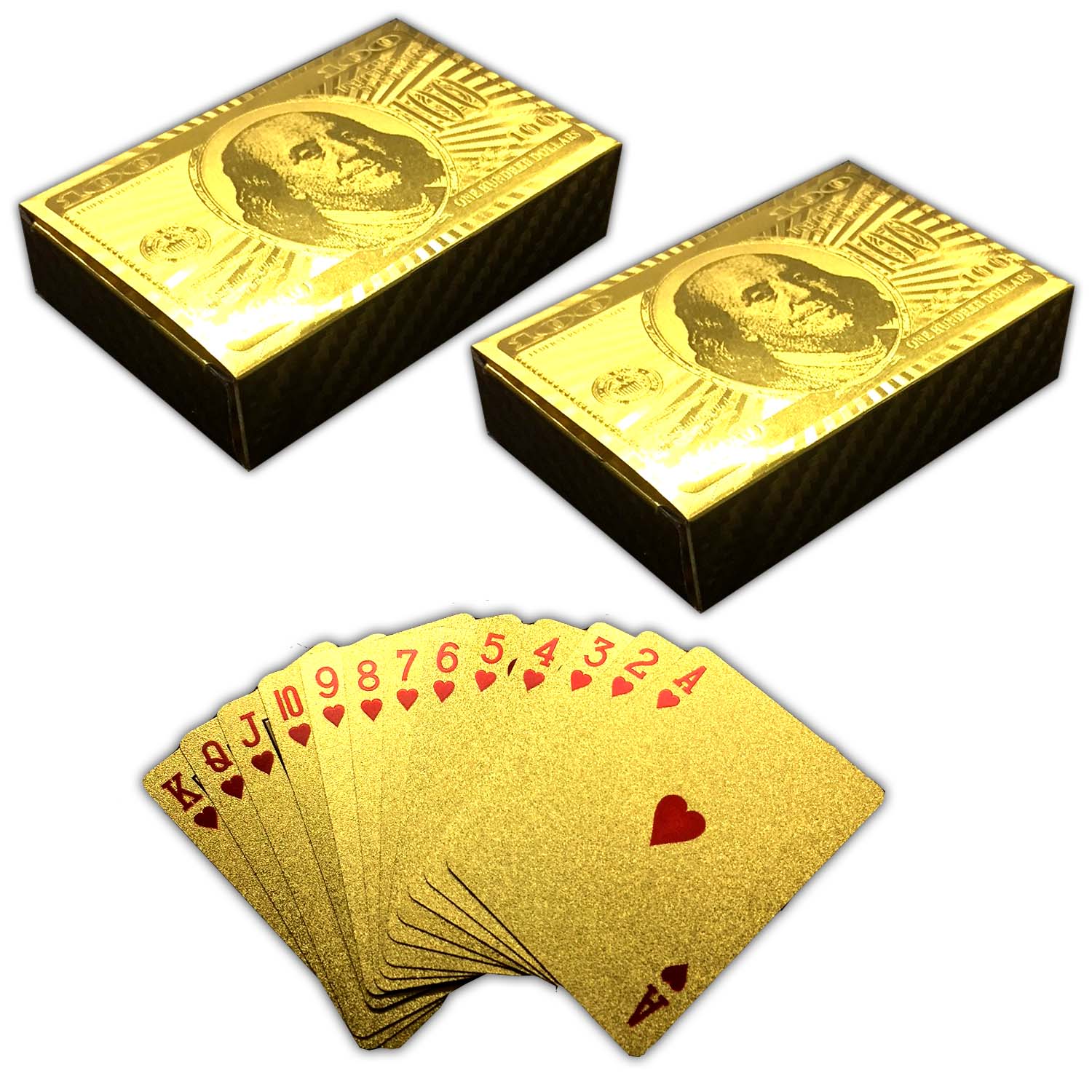 2x 54 Plastik Spielkarten mit Goldüberzug 100$ Design | 2er_Karten_gold