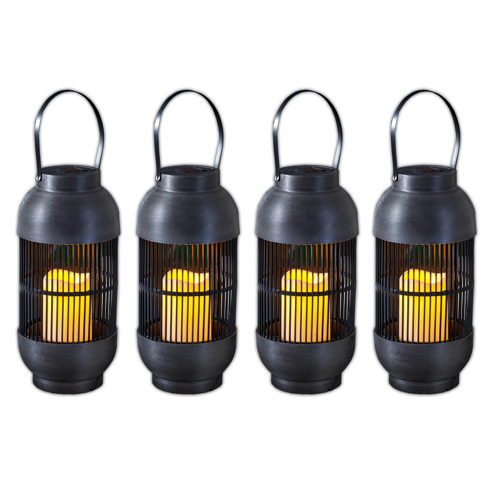 Solar Laterne Mit LED-Kerze – Hängend, Flackernder Echtfeuer-Effekt, Warmweiß, Für Garten & Terrasse (2er Set)