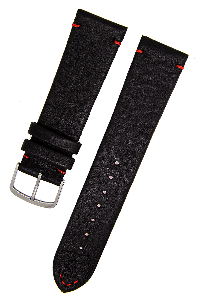 Echt-Leder Uhrenarmband Schwarz Rot mit Dornschließe 18 20 22 24 mm X-8000103 