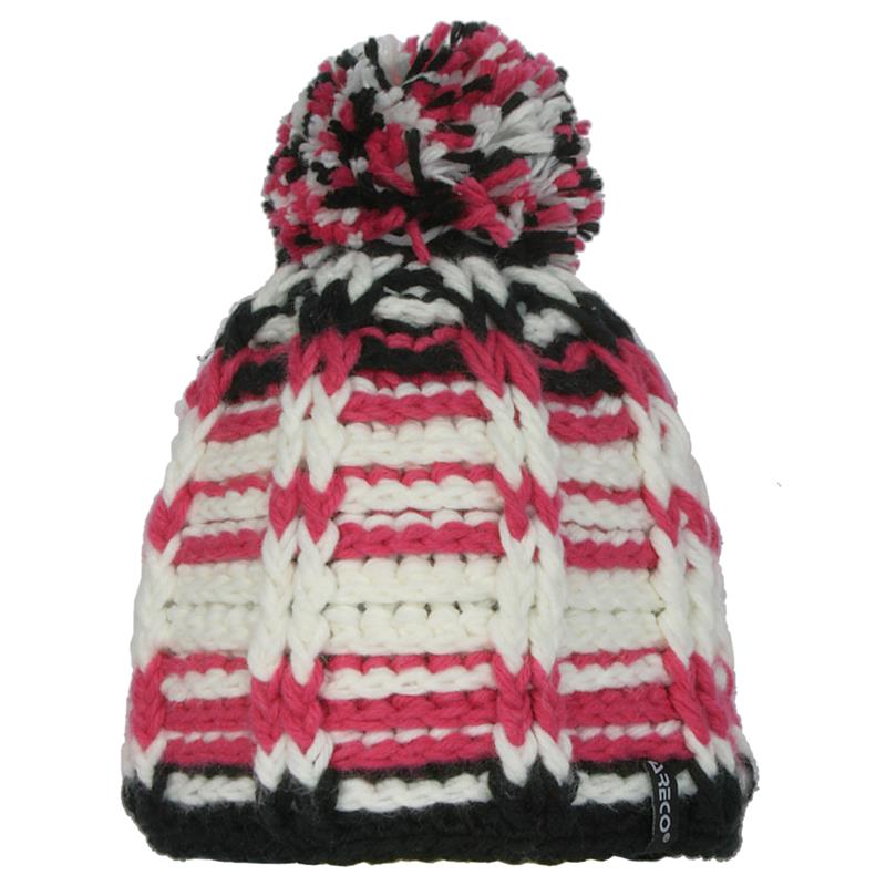 Areco Damen Wintermütze mit Bommel Pudelmütze weiss/pink