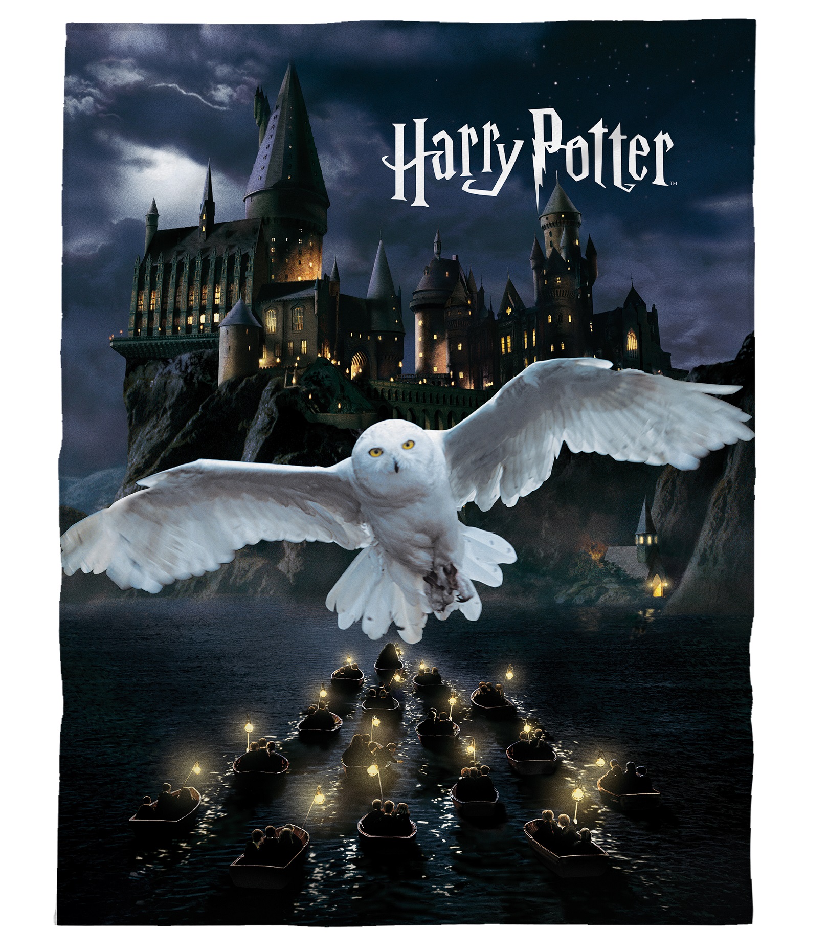 Harry Potter Kuscheldecke Wohndecke schwarz mit Eule Hedwig weiß und Schriftzug