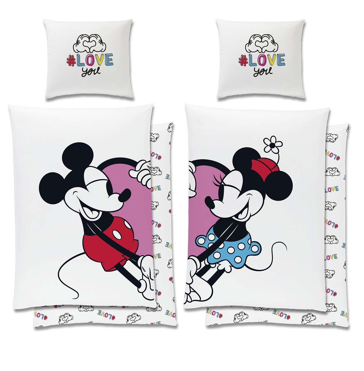 135X200 Partnerbettwäsche Disney Mickey & Minnie Maus Love Bettwäsche Set 4tlg 