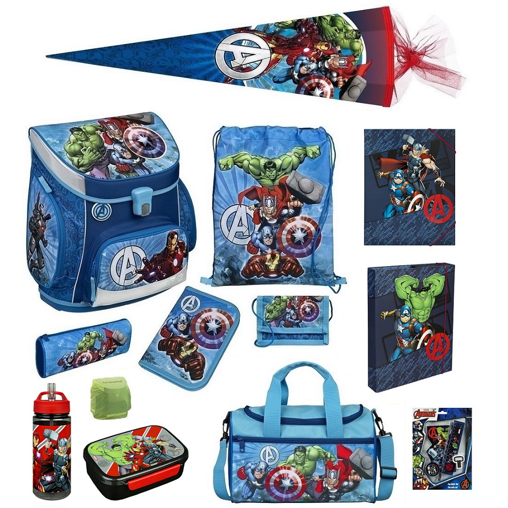 Avengers Schulranzen Komplett Set mit Sporttasche Zubehör und Zuckertüte zur Einschulung